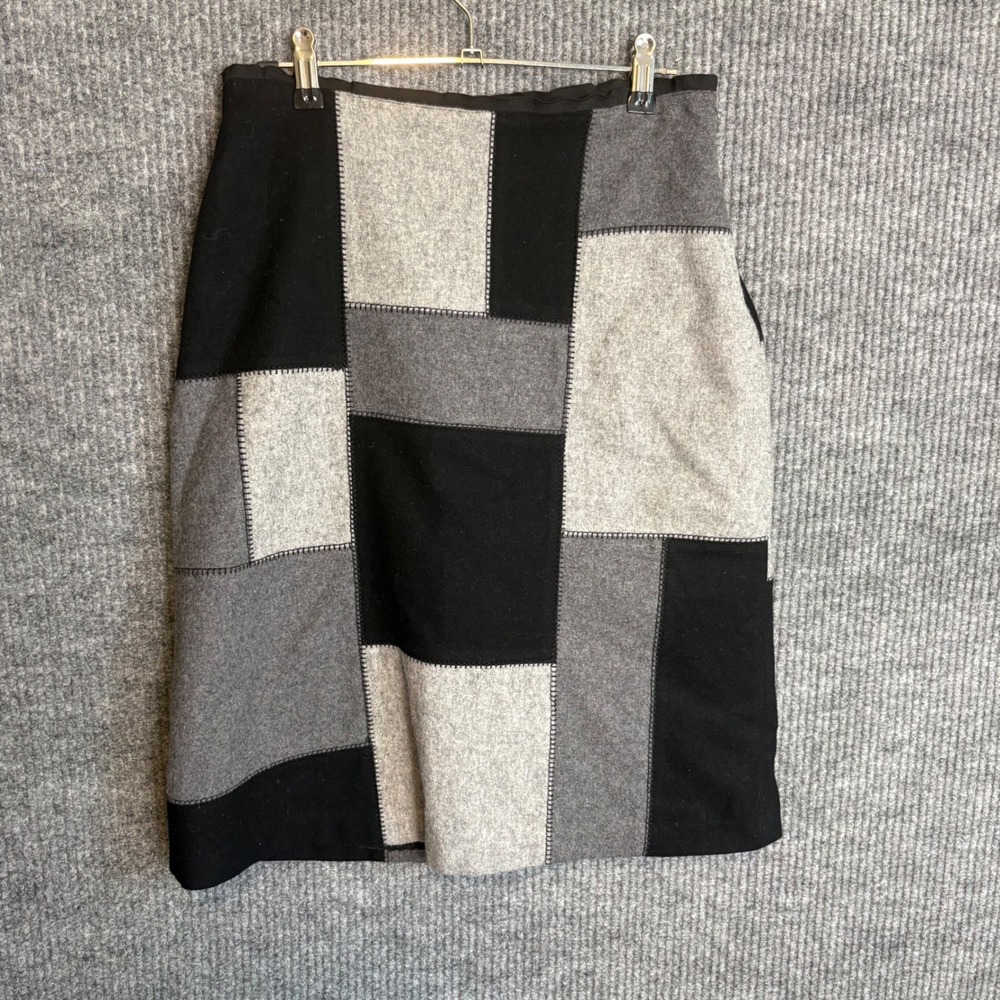 Y2K The Limited Patchwork Wool Midi Skirt Size 4 Black Gray Academia